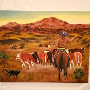 Origional Art,Oil painting on canvas, 'The Roundup'!